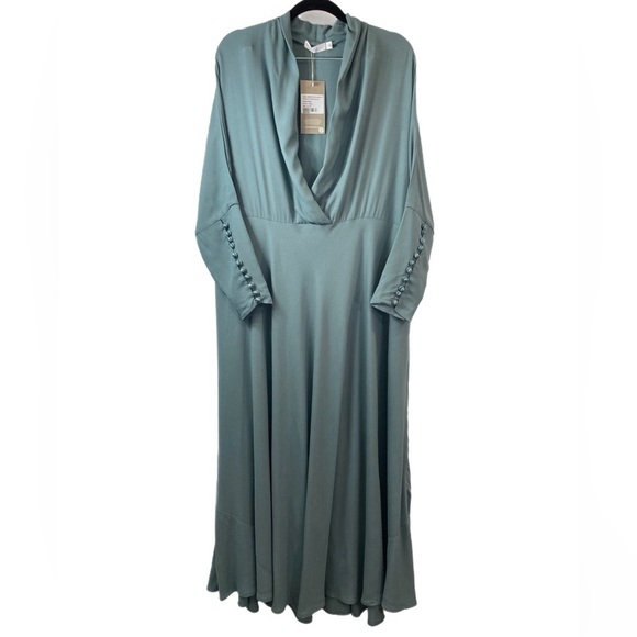 aab collection NWT teal long sleeve modest maxi dress w/ button sleeve detail - Picture 1 of 5